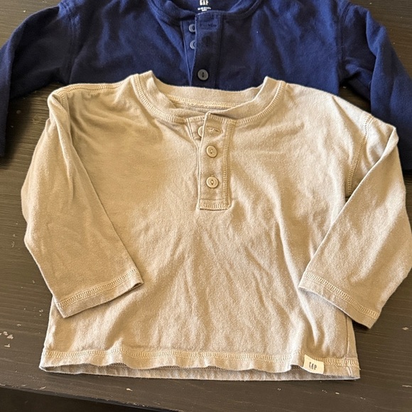 2 Kids Long Sleeve Henley Shirts - Navy and Tan - Picture 3 of 4